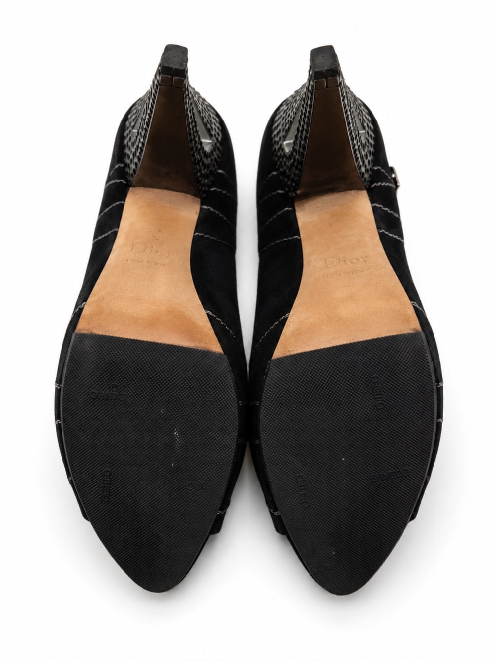 💯 Authentic Christian Dior Black Suede Peep Toe Heels with Studded Heel & Dior C - Picture 7 of 7